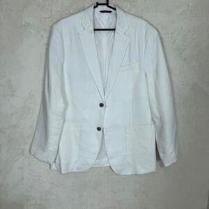 Tasso Elba Island MensMedium White 100% Linen Blazer Sport Coat Minimalist Vacay
